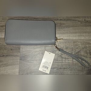 Gray Wrislet Wallet With Strap, 2 Zippered Sections, Card Slots & Coin Storage